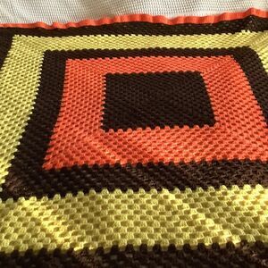 Handmade‎ Blanket Crochet Afghan Throw Brown Yellow Orange 62x56" Vintage